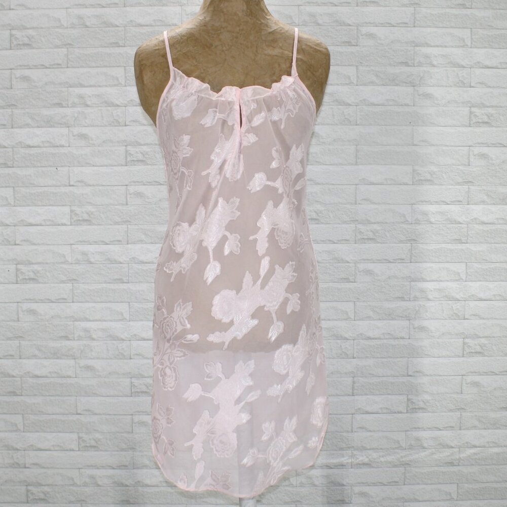 Chemise Floral Sheer Feminine Intimate Ruffle Sleepwear Pastel Pale Pink M